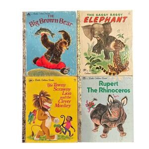 VTG Lot of 4 '60-70's Classic Little Golden Books Bear, Lion, Elephant, Rhino